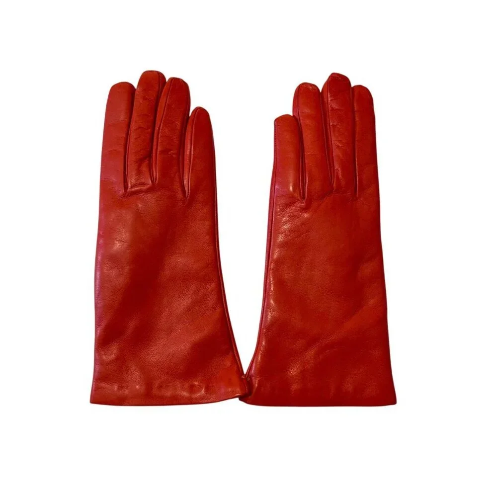 Sermoneta Cashmere Lined Leather Gloves, Orange,  size 7.5, New